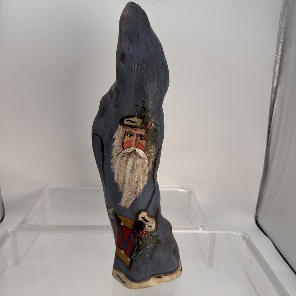 Vtg ‘95 Hand Painted 15” Cypress Knee Santa Claus Blue Numbered Folk Art Signed